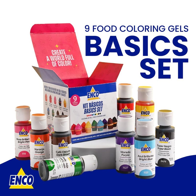 ENCO 9 Basic Food Coloring Gel Set 1.41 oz each (40 g) Concentrated, Vegan, Includes Color Mixing Guide - Image 2